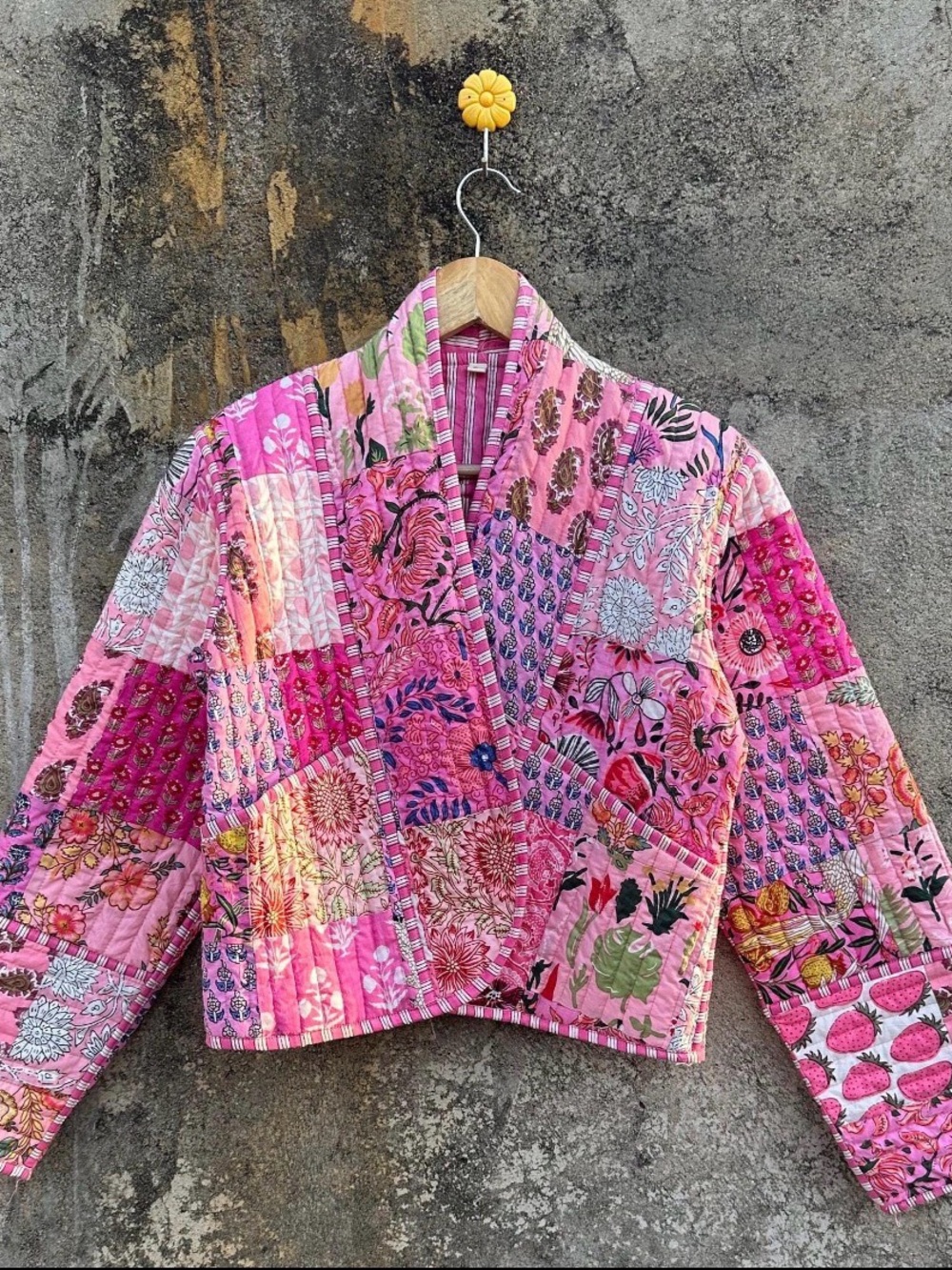 Hand Block Printed Quilted Cotton Reversible Jacket XL